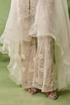 Awigna_Ivory Organza, Net Embroidery, Beads, Sequins Open Perle Floral Cape Pant Set _Online_at_Aza_Fashions