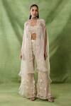 Buy_Awigna_Ivory Organza, Net Embroidery, Beads, Sequins Open Perle Floral Cape Pant Set _Online_at_Aza_Fashions