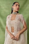 Shop_Awigna_Ivory Organza, Net Embroidery, Beads, Sequins Open Perle Floral Cape Pant Set _Online_at_Aza_Fashions