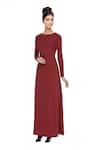 Buy_Huemn_Red Velvet Silk Cutdana Round Embellished Gown _at_Aza_Fashions