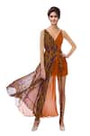 Buy_Deme By Gabriella_Orange V Neck Layered Printed Dress _at_Aza_Fashions