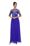 Buy_Huemn_Blue Round Embellished Flared Gown _at_Aza_Fashions
