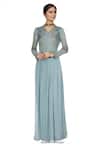 Buy_Huemn_Blue V Neck Embellished Flared Dress _at_Aza_Fashions
