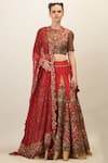 Buy_Samant Chauhan_Red Cotton Silk Zardozi Round Embroidered Bridal Lehenga Set _at_Aza_Fashions