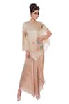 Buy Neeta Bhargava Beige Silk, Satin Round Asymmetric Cape Tunic at Aza Fashions Buy_Neeta Bhargava_Beige Silk, Satin Round Asymmetric Cape Tunic _at_Aza_Fashions