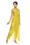 Buy_Neeta Bhargava_Yellow , Cotton, Chiffon Printed Front Slit Kurta With Dhoti Pants _at_Aza_Fashions