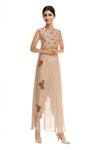 Buy_Neeta Bhargava_Brown Silk Embroidered Round Neckline Hand Kurta With Dhoti Pants _at_Aza_Fashions