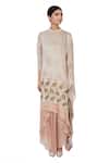 Buy_Neeta Bhargava_Beige Satin Silk Handpainted Band Collar Brown And Cape & Palazzos _at_Aza_Fashions