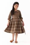 Buy_Three_Brown Melange Cedar Check Peter Pan Collar Dress _Online_at_Aza_Fashions