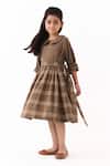 Shop_Three_Brown Melange Cedar Check Peter Pan Collar Dress _Online_at_Aza_Fashions