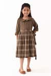 Buy_Three_Brown Melange Cedar Check Peter Pan Collar Dress _at_Aza_Fashions
