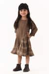 Buy_Three_Brown Melange Gathered Dress _at_Aza_Fashions