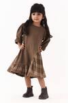Three_Brown Melange Gathered Dress _at_Aza_Fashions