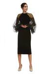 Buy_Gauri & Nainika_Black Net Bishop Sleeve Midi Dress _at_Aza_Fashions