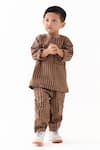 Three_Brown Applique Caramel Chequered Pattern Kurta With Pant _Online_at_Aza_Fashions