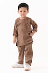 Buy_Three_Brown Applique Caramel Chequered Pattern Kurta With Pant _at_Aza_Fashions