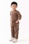 Shop_Three_Brown Applique Caramel Chequered Pattern Kurta With Pant _Online_at_Aza_Fashions