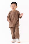 Three_Brown Applique Caramel Chequered Pattern Kurta With Pant _at_Aza_Fashions