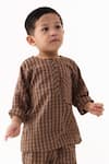 Buy_Three_Brown Applique Caramel Chequered Pattern Kurta With Pant 