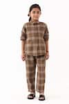 Buy Three Brown Applique Cedar Check Shirt And Pant Set at Aza Fashions Buy_Three_Brown Applique Cedar Check Shirt And Pant Set _at_Aza_Fashions