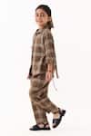 Shop Three Brown Applique Cedar Check Shirt And Pant Set at Aza Fashions Shop_Three_Brown Applique Cedar Check Shirt And Pant Set _at_Aza_Fashions