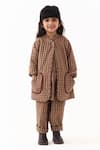 Buy Three Brown Muslin Piping, Applique Quilted Check Jacket And Pant Set at Aza Fashions Buy_Three_Brown Muslin Piping, Applique Quilted Check Jacket And Pant Set _at_Aza_Fashions