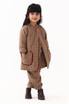 Three Brown Muslin Piping, Applique Quilted Check Jacket And Pant Set Online at Aza Fashions Three_Brown Muslin Piping, Applique Quilted Check Jacket And Pant Set _Online_at_Aza_Fashions