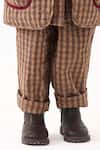 Shop Three Brown Muslin Piping, Applique Quilted Check Jacket And Pant Set Online at Aza Fashions Shop_Three_Brown Muslin Piping, Applique Quilted Check Jacket And Pant Set _Online_at_Aza_Fashions