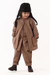 Three Brown Muslin Piping, Applique Quilted Check Jacket And Pant Set at Aza Fashions Three_Brown Muslin Piping, Applique Quilted Check Jacket And Pant Set _at_Aza_Fashions