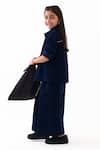 Buy_Three_Navy Corduroy Top And Inverted Pleat Pant Set _Online_at_Aza_Fashions
