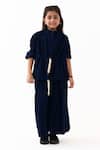 Buy_Three_Navy Corduroy Top And Inverted Pleat Pant Set _at_Aza_Fashions