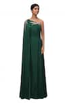 Buy_Masumi Mewawalla_Green Organza Gown Bandeau Cape One Shoulder With Embroidered _at_Aza_Fashions