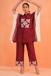 Buy_Origani_Maroon Chanderi Silk Applique, Embroidery Collared Resham Kurta And Pant Set _at_Aza_Fashions