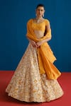 Mishru_Orange Tulle, Organza, Silk Embroidery, Sequins Round Celia Blouse Lehenga Set _at_Aza_Fashions