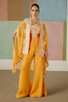 Buy_Mishru_Orange Tulle, Organza Embroidery Open , Sweetheart Avi Cape Pant Set _at_Aza_Fashions