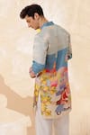 Shop_Eleven Brothers_Multi Color Silk Cityscape Print Kurta _at_Aza_Fashions