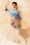 Buy_Eleven Brothers_Multi Color Silk Cityscape Print Kurta _at_Aza_Fashions