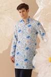 Buy_Eleven Brothers_Blue Silk Elephant And Peacock Print Kurta _at_Aza_Fashions