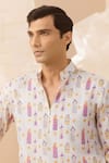 Eleven Brothers_Yellow Silk Printed Kurta _Online_at_Aza_Fashions