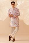 Shop_Eleven Brothers_Pink Silk Fish Print Kurta _at_Aza_Fashions