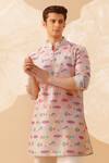 Buy_Eleven Brothers_Pink Silk Fish Print Kurta _at_Aza_Fashions