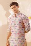Eleven Brothers_Pink Silk Fish Print Kurta _Online_at_Aza_Fashions