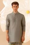Buy_Eleven Brothers_Green Silk Mandarin Collar Kurta _at_Aza_Fashions