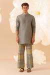 Eleven Brothers_Green Silk Mandarin Collar Kurta _Online_at_Aza_Fashions