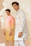 Buy_Eleven Brothers_Peach Silk Mirrors Ombre Embroidered Kurta _Online_at_Aza_Fashions