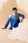 Eleven Brothers_Blue Silk Mirrors Ombre Geometric Embellished Nehru Jacket _Online_at_Aza_Fashions