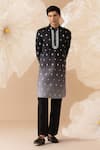 Buy_Eleven Brothers_Black Silk Embroidery, Mirrors Ombre Kurta And Pant Set _at_Aza_Fashions