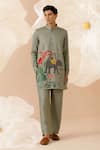 Buy_Eleven Brothers_Green Silk Embroidery Elephant Kurta And Pant Set _at_Aza_Fashions