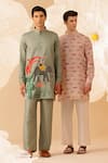 Buy_Eleven Brothers_Green Silk Embroidery Elephant Kurta And Pant Set _Online_at_Aza_Fashions