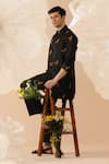 Eleven Brothers_Black Silk Embroidery Deer Nehru Jacket And Kurta Set _Online_at_Aza_Fashions